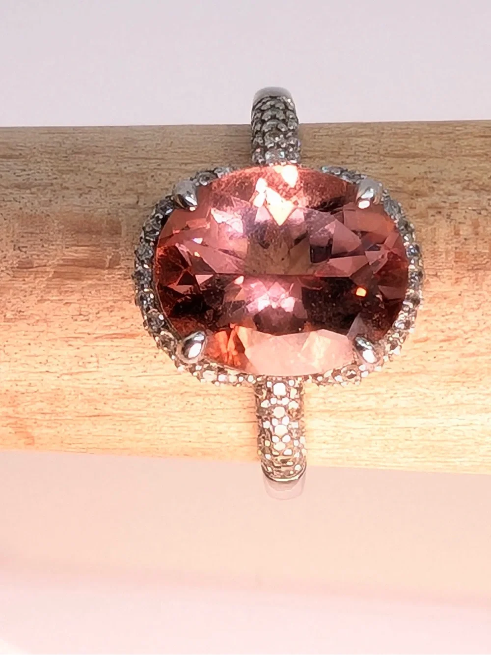 Red labradorite & zircon rhodium over sterling silver ring 3.85ctw size 8 3/4